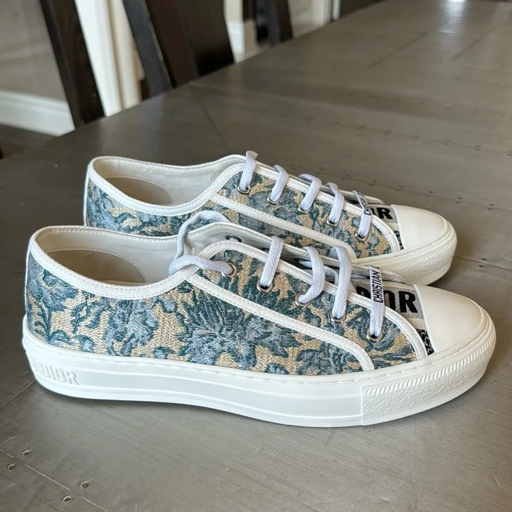 Christian Dior walk’n’Dior sneaker trainer flat blue canard gold metallic sz 39